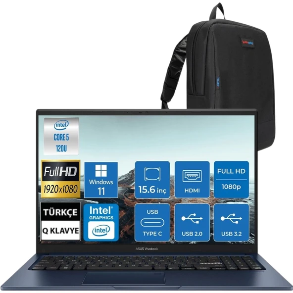 Vivobook 15 X1504VA Intel Core 5 16GB Ram 512GB SSD WINDOWS11 Pro Fullhd 15.6" Taşınabilir Bilgisayar & Cimete Çanta ürün görseli 1