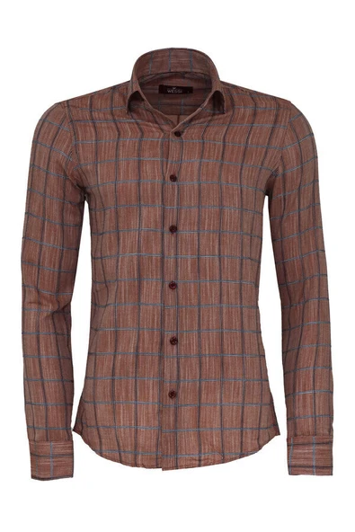 Kahverengi Kareli Slim-Fit Gömlek - Wessi ürün görseli 1