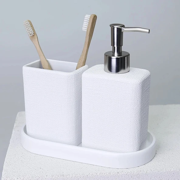 By Selim Linen Beyaz 5 Parça Polyester Banyo Seti - Resim 2