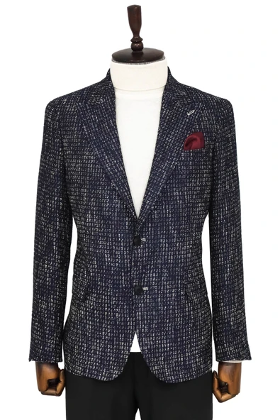 Desenli Slim Fit Spor Lacivert Erkek Ceket - Wessi ürün görseli 1