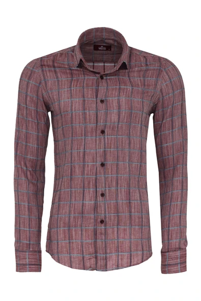 Bordo Kareli Slim-Fit Gömlek - Wessi ürün görseli 1