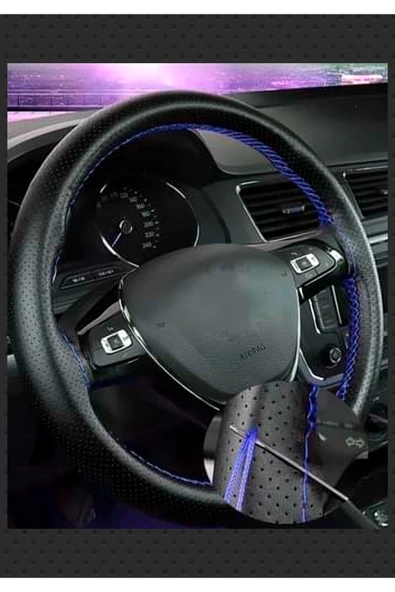 Dikme Direksiyon Kılıfı Noktalı Dikişli Mavi İpli Honda Uyumlu Jazz ürün görseli 1
