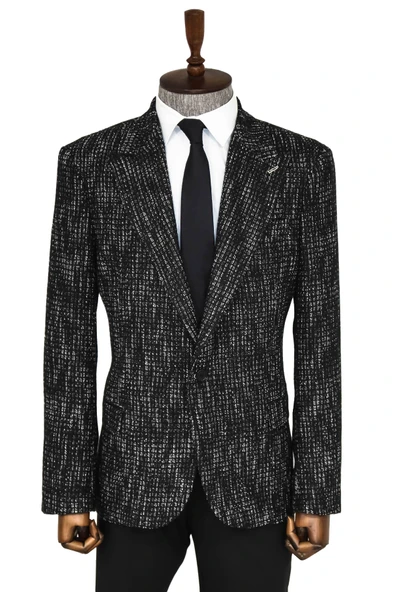 Desenli Slim Fit Spor Siyah Erkek Ceket - Wessi ürün görseli 1
