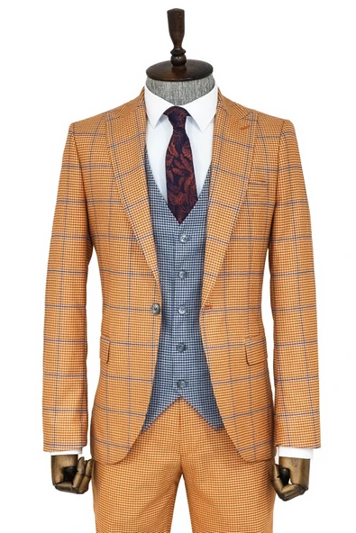 Desenli Slim Fit Turuncu Erkek Takım Elbise - Wessi ürün görseli 1