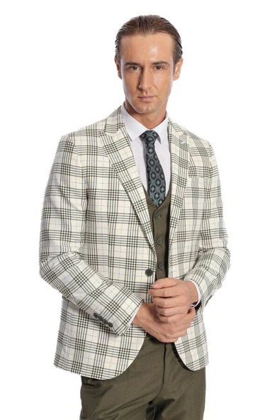 Ekose Ceketli Slim Fit Yeşil Erkek Takım Elbise - Wessi ürün görseli 1