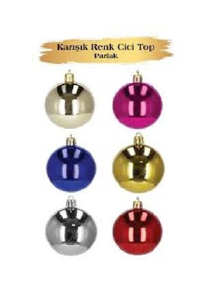 Yılbaşı Top Süs 8 cm 6 Parça Parlak Mix ürün görseli 1