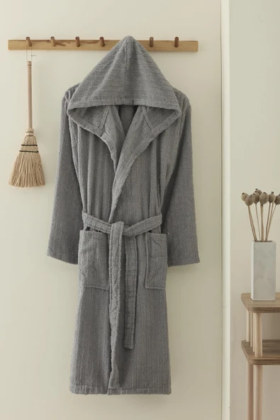 Pamuklu Kapüşonlu Unisex Bornoz ürün görseli 1