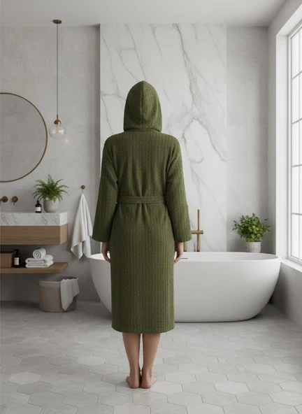 Pamuklu Kapüşonlu Unisex Bornoz - Resim 11