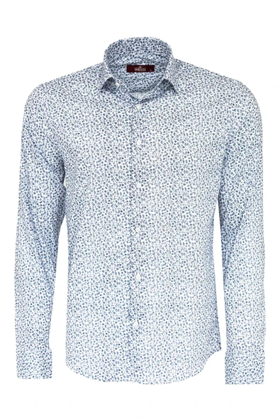Beyaz Üzerine Mavi Çiçek Desenli Slim Fit Gömlek - Wessi ürün görseli 1