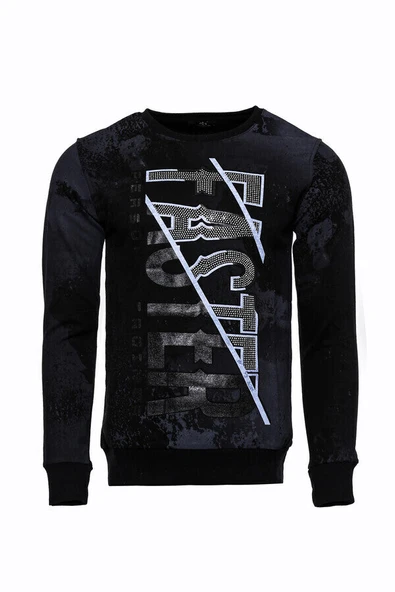 Siyah Taşlı Desenli Sweatshirt - Wessi ürün görseli 1