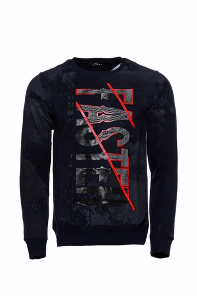 Lacivert Taşlı Baskılı Desenli Sweatshirt - Wessi ürün görseli 1