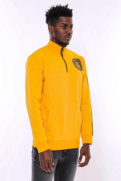 Sarı Fermuarlı Baskılı Sweatshirt - Wessi - Resim 3