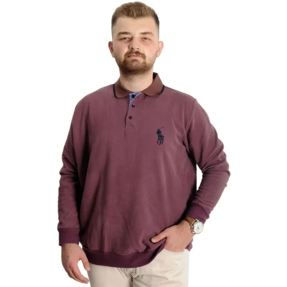 Büyük Beden Erkek Sweat Polo Selanik Horse 23442 Gül Kurusu ürün görseli 1