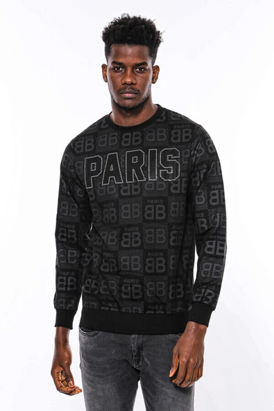 Siyah Taşlı Desenli Sweatshirt - Wessi ürün görseli 1