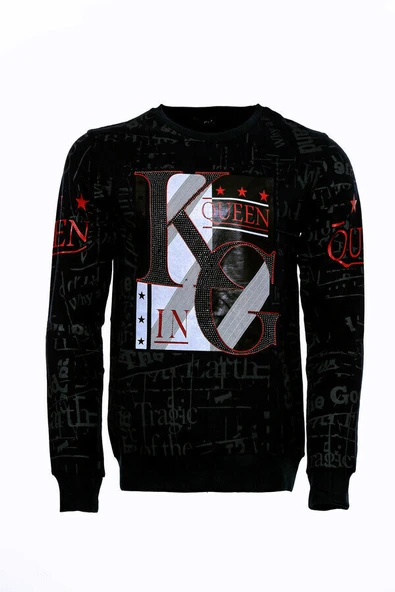 Siyah Taşlı Ve Desenli Sweatshirt - Wessi ürün görseli 1
