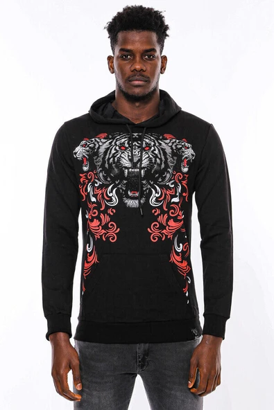 Siyah Kapşonlu Baskılı Sweatshirt - Wessi - Resim 4
