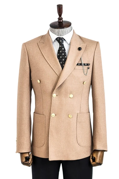 Kruvaze Slim Fit Krem Erkek Ceket - Wessi ürün görseli 1