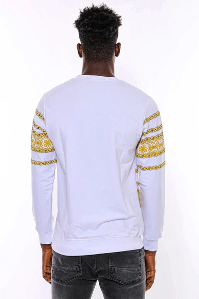 Beyaz Baskılı Taşlı Sweatshirt - Wessi - Resim 9