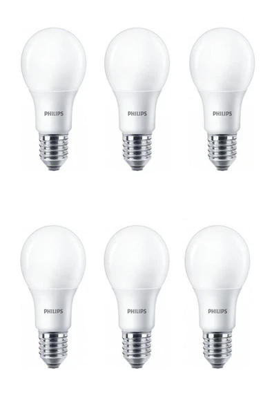 Philips (8W) 60W  Led Ampul Beyaz 6500K E27 (6 Adet) Tasarruflu Led Lamba ürün görseli 1