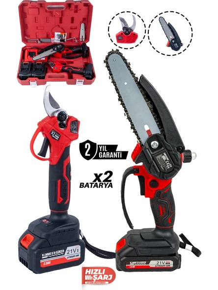 Kimmeer Plus 21V Çift Akülü Çelik Şanzıman Dal Budama Makası & Testeresi 2 Li Set ürün görseli 1
