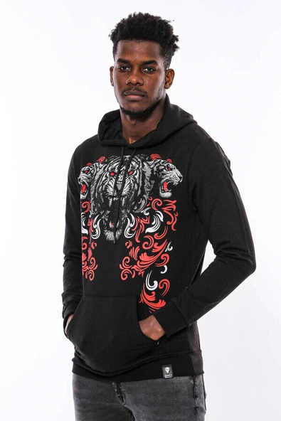 Siyah Kapşonlu Baskılı Sweatshirt - Wessi - Resim 7