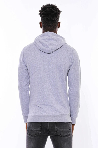 Gri Taşlı Baskılı Kapşonşlu Sweatshirt - Wessi - Resim 10