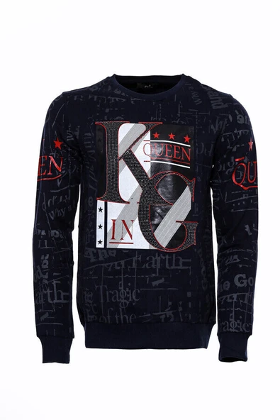 Lacivert Taşlı Desenli Sweatshirt - Wessi ürün görseli 1