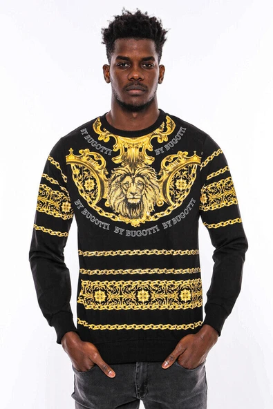 Siyah Bisiklet Yaka Baskılı Sweatshirt - Wessi ürün görseli 1