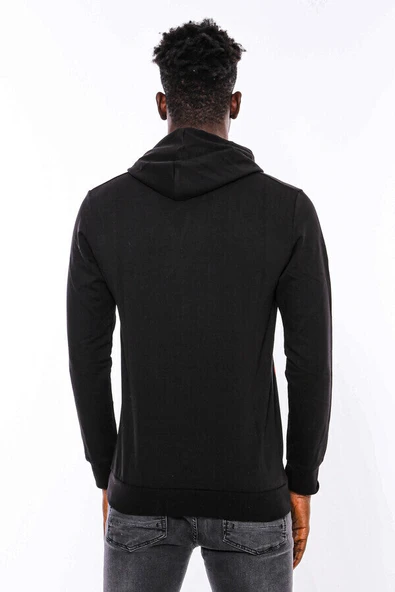 Siyah Kapşonlu Baskılı Sweatshirt - Wessi - Resim 6