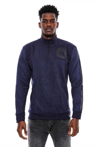 Lacivert Fermuarlı Baskılı Sweatshirt - Wessi - Resim 3