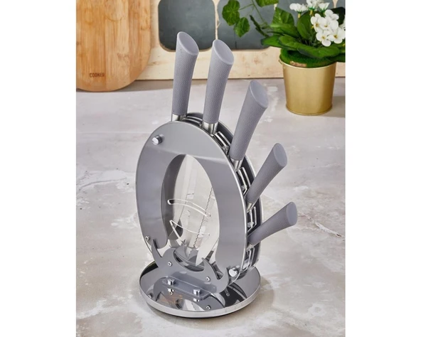 Cooker Bloklu 6 Parça Çelik Bıçak Seti - Gri - CKR1373 ürün görseli 1