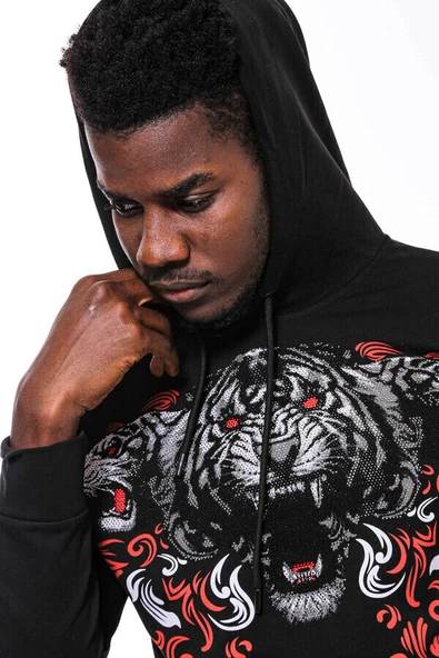 Siyah Kapşonlu Baskılı Sweatshirt - Wessi - Resim 3