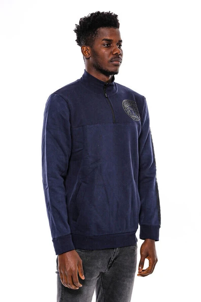 Lacivert Fermuarlı Baskılı Sweatshirt - Wessi - Resim 5