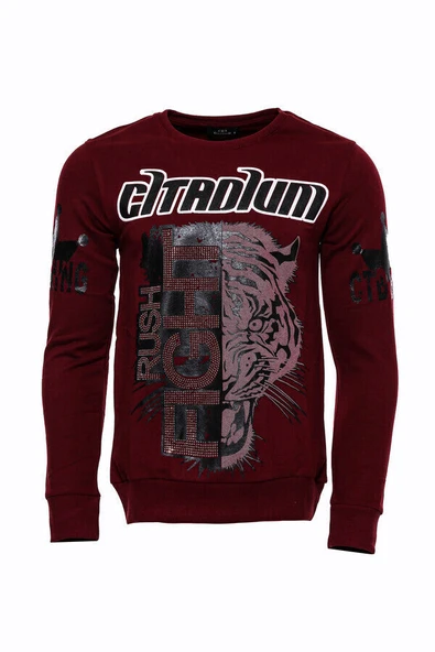 Bordo Taşlı Baskılı Sweatshirt - Wessi ürün görseli 1