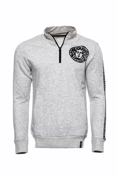Gri Fermuarlı Baskılı Sweatshirt - Wessi - Resim 8