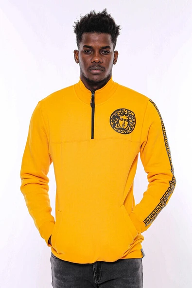 Sarı Fermuarlı Baskılı Sweatshirt - Wessi - Resim 6