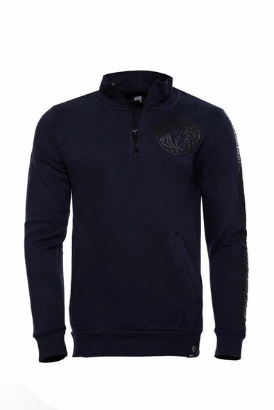 Lacivert Fermuarlı Baskılı Sweatshirt - Wessi - Resim 6