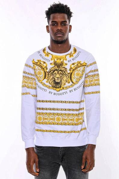 Beyaz Baskılı Taşlı Sweatshirt - Wessi - Resim 5