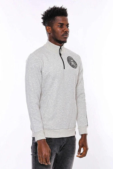 Gri Fermuarlı Baskılı Sweatshirt - Wessi - Resim 3