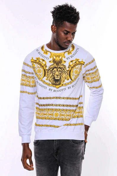 Beyaz Baskılı Taşlı Sweatshirt - Wessi - Resim 2