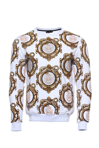 Beyaz Baskılı Taşlı Bisiklet Yaka Sweatshirt - Wessi ürün görseli 1