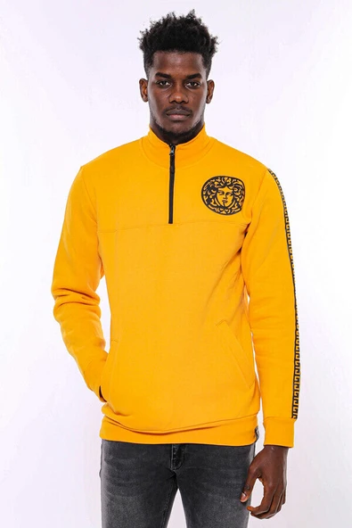 Sarı Fermuarlı Baskılı Sweatshirt - Wessi - Resim 5