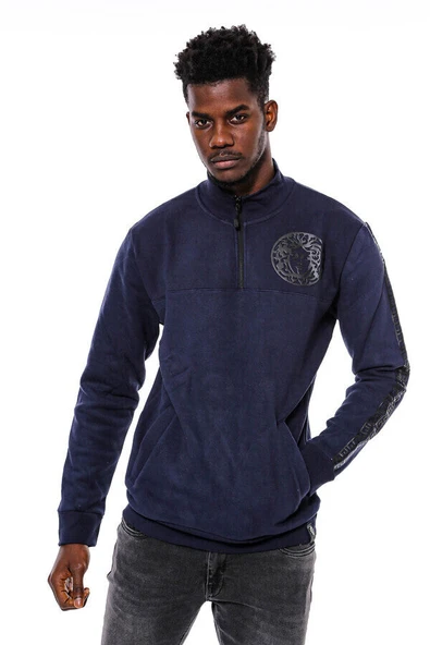 Lacivert Fermuarlı Baskılı Sweatshirt - Wessi - Resim 9