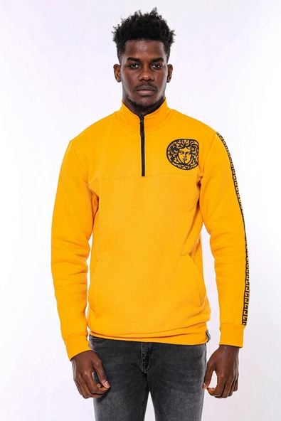 Sarı Fermuarlı Baskılı Sweatshirt - Wessi - Resim 7