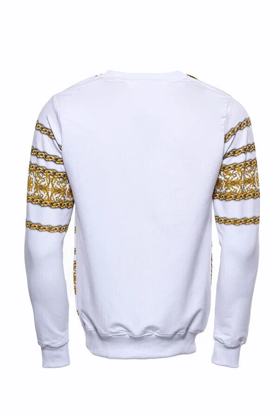Beyaz Baskılı Taşlı Sweatshirt - Wessi - Resim 8
