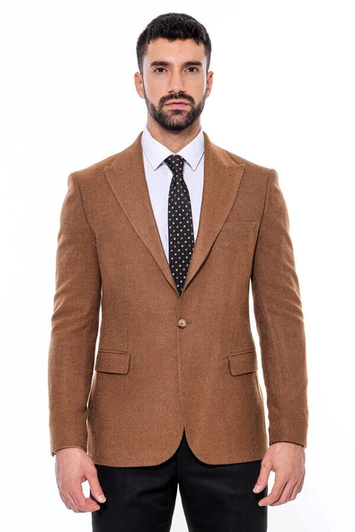 Slim Fit Desenli Taba Erkek Ceket - Wessi ürün görseli 1