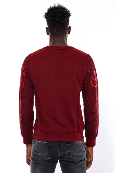 Bordo Taşlı Baskılı Sweatshirt - Wessi - Resim 6