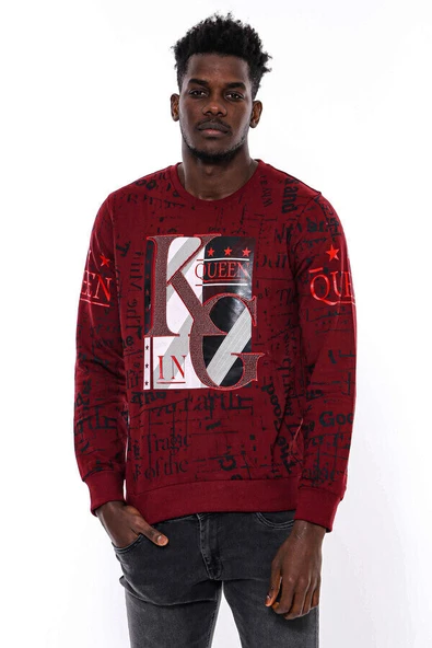 Bordo Taşlı Baskılı Sweatshirt - Wessi ürün görseli 1