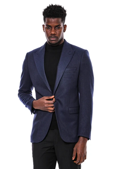 Slim Fit Desenli Koyu Mavi Erkek Ceket - Wessi ürün görseli 1