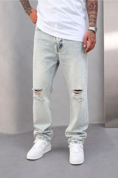 Baggy Diz Yırtmaçlı Buz Kot Pantolon ürün görseli 1